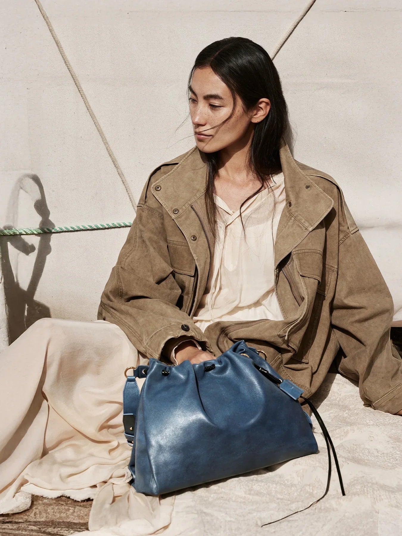 Medium Gather Bag Set - Navy (Contrast Tone)