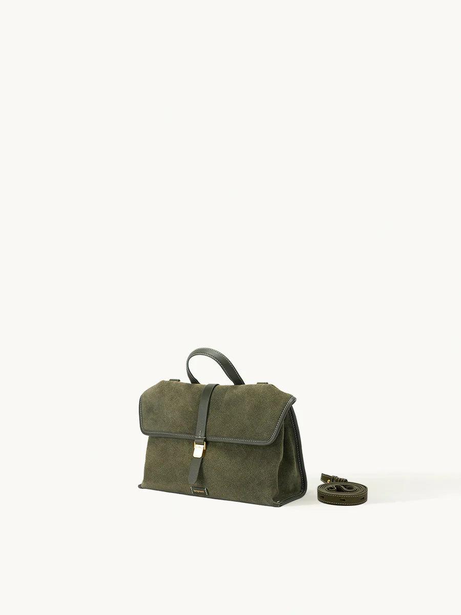Small Shan Satchel Bag - Olive Suede