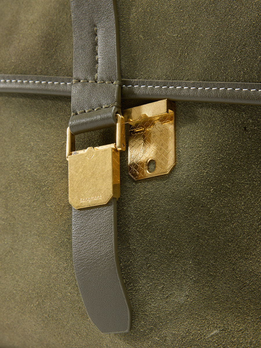 The Large Shan Briefcase - Olive Suede