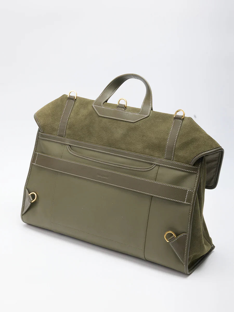 The Large Shan Briefcase - Olive Suede