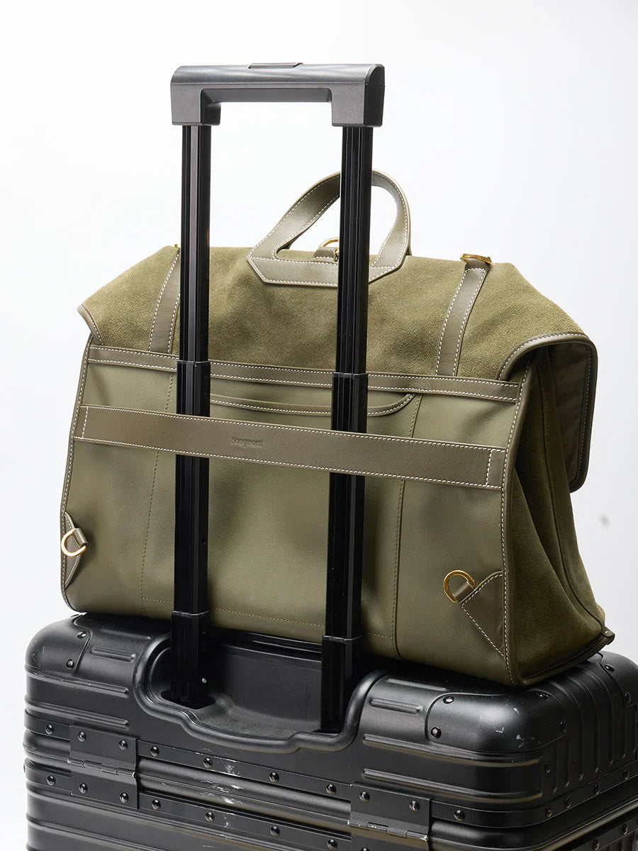 The Large Shan Briefcase - Olive Suede