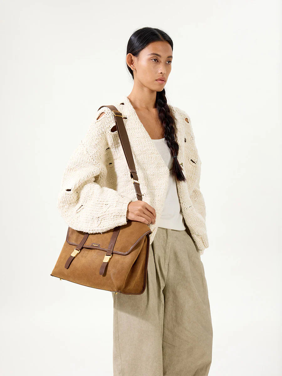 The Small Shan Briefcase - Ochre Suede