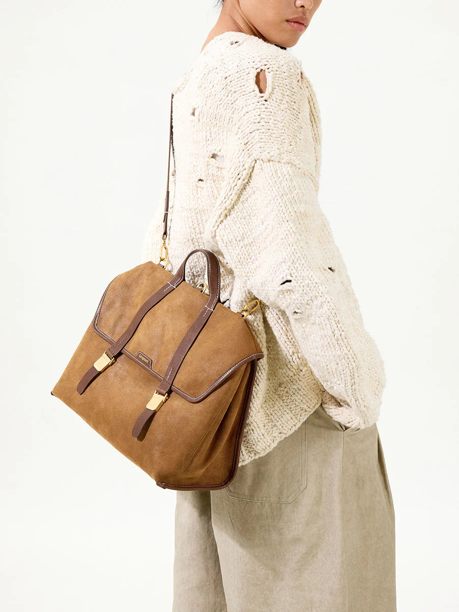 The Small Shan Briefcase - Ochre Suede