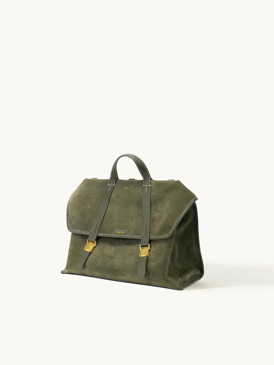 The Small Shan Briefcase - Olive Suede