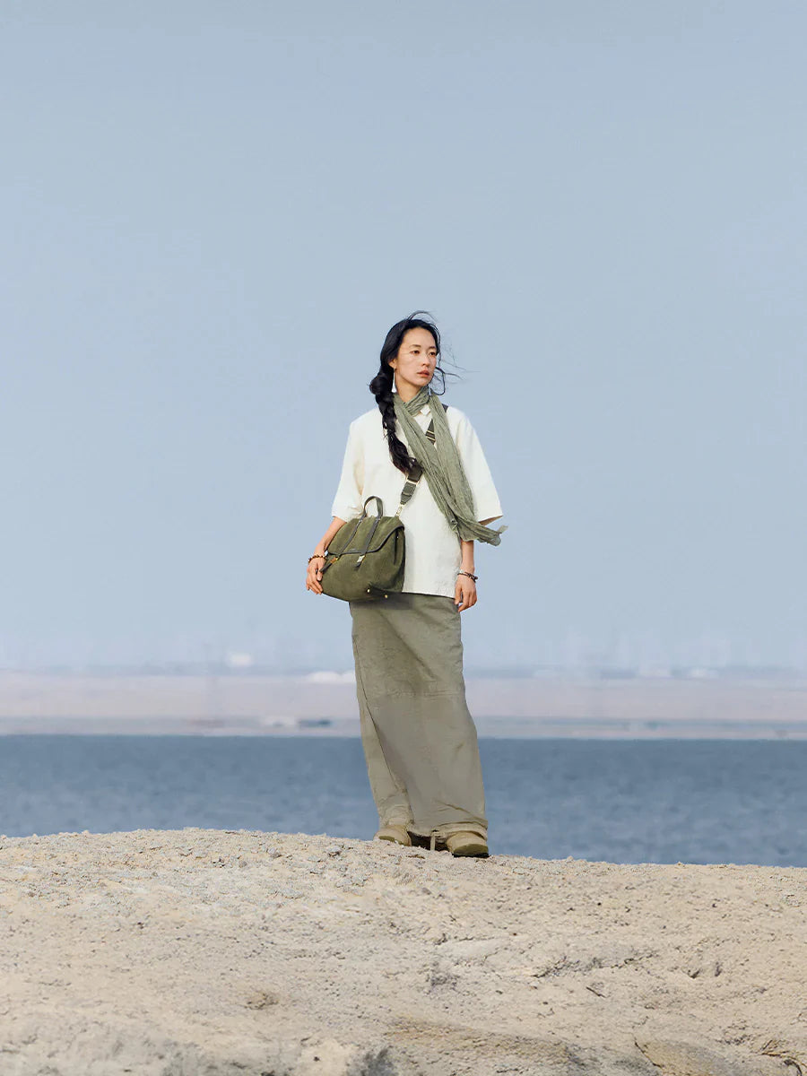 The Small Shan Briefcase - Olive Suede